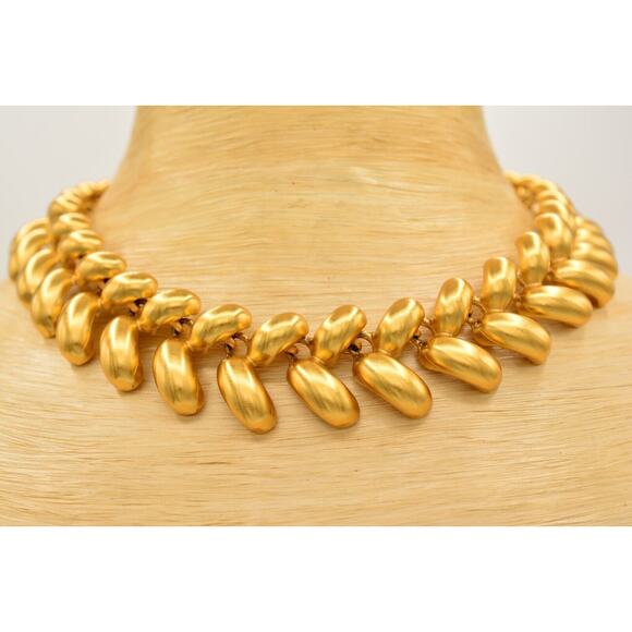 Anne Klein Vintage Chunky Collar Necklace Heavy Brushed Gold Satin Signed BinY - Picture 2 of 12